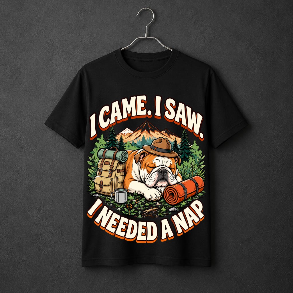 I Came. I Saw. I Needed a Nap. — Camper Bulldog t-shirt